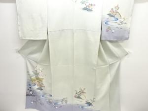 未使用品　縮緬地流水に草花模様訪問着